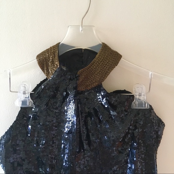 Vintage Black Cocktail Dress With Bronze Beads - Picture 2 of 6